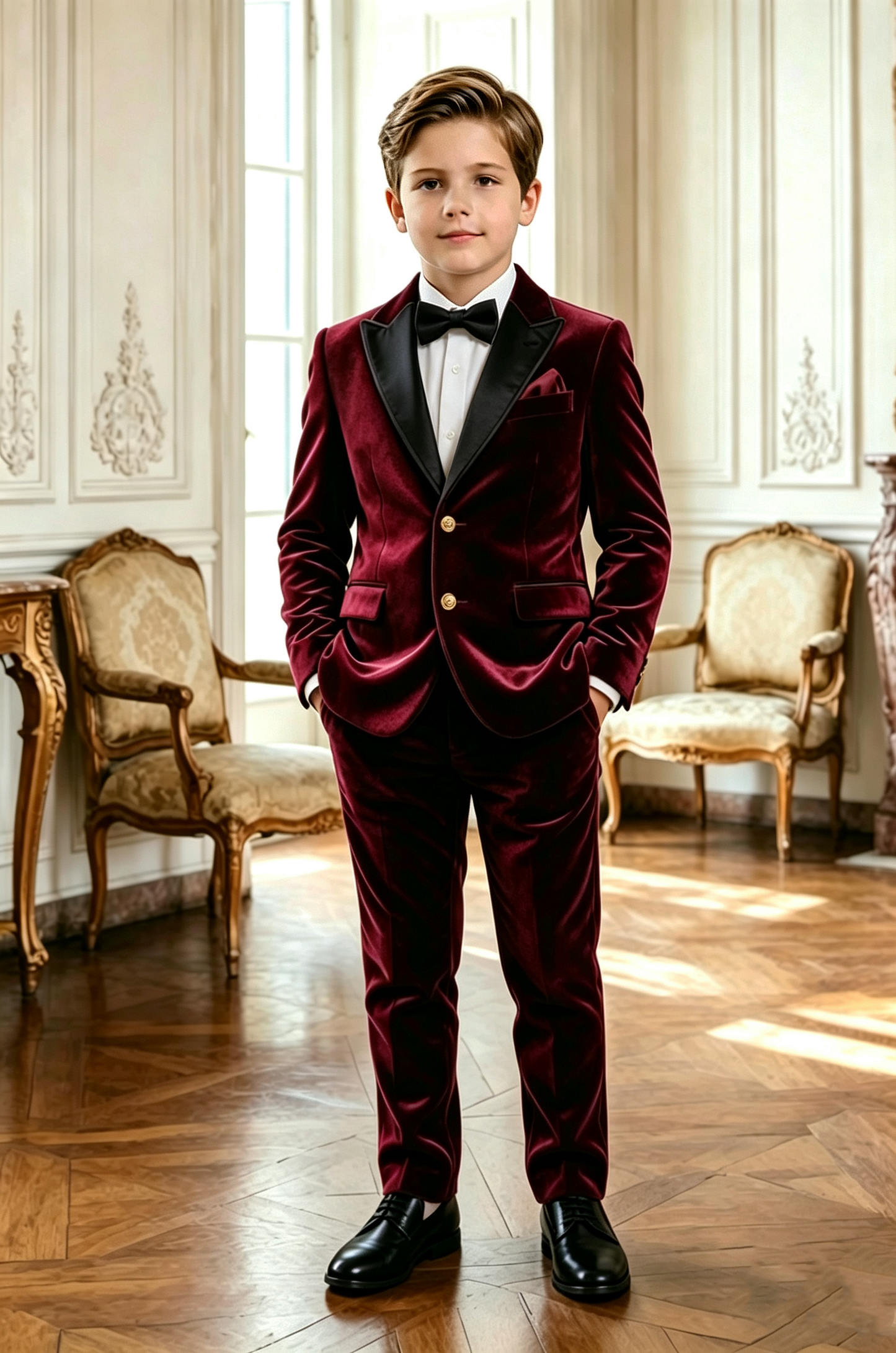 Burgundy Velvet & Black Satin Lapels Single‑Breasted 2‑Piece Suit