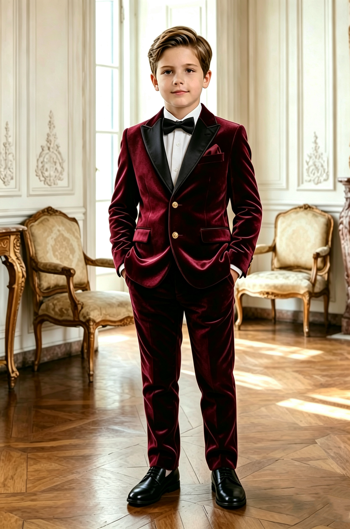 Burgundy Velvet & Black Satin Lapels Single‑Breasted 2‑Piece Suit