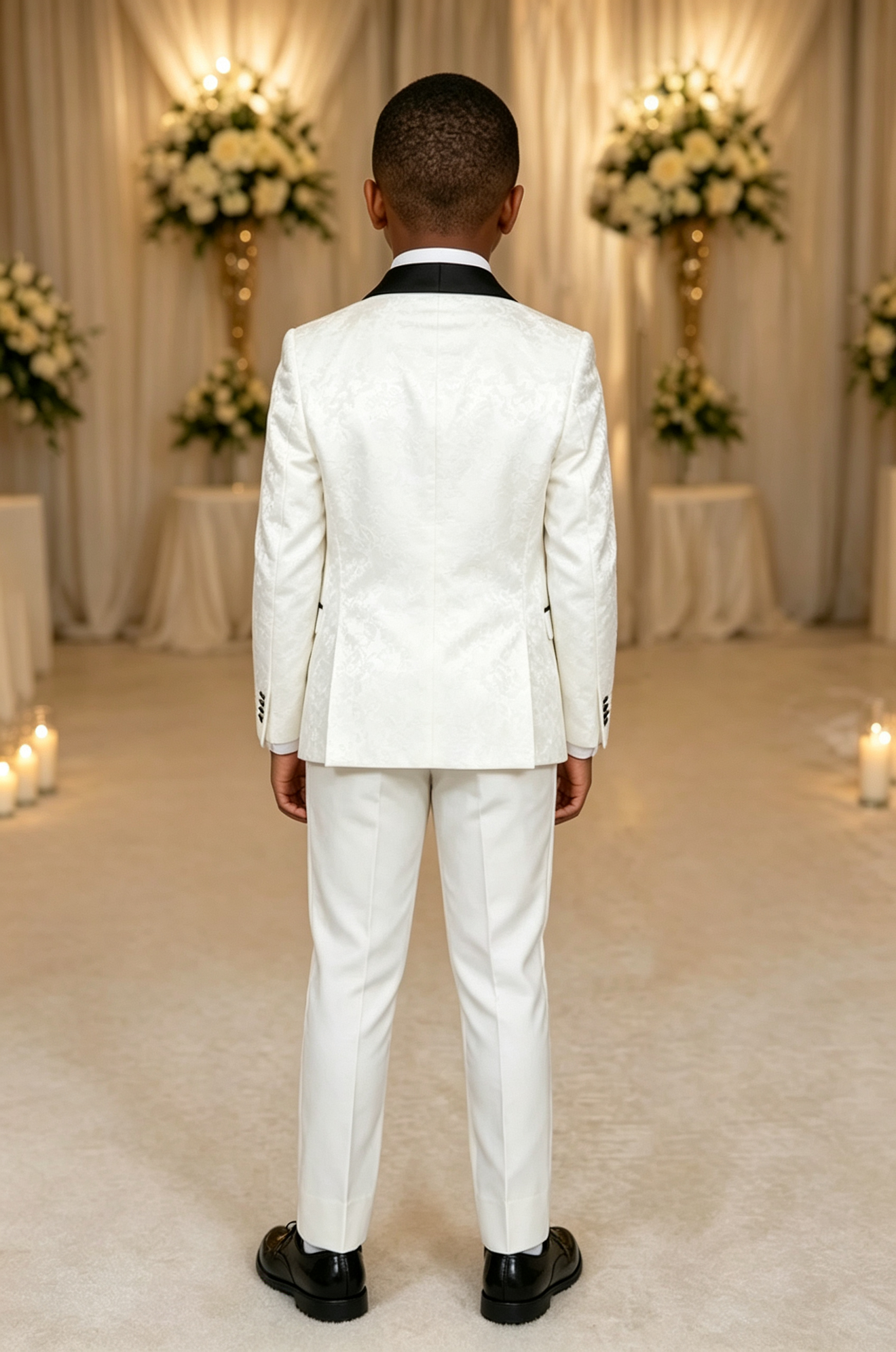 White & Black Jacquard Satin Lapel Single‑Breasted Formal 3‑Piece Suit Set