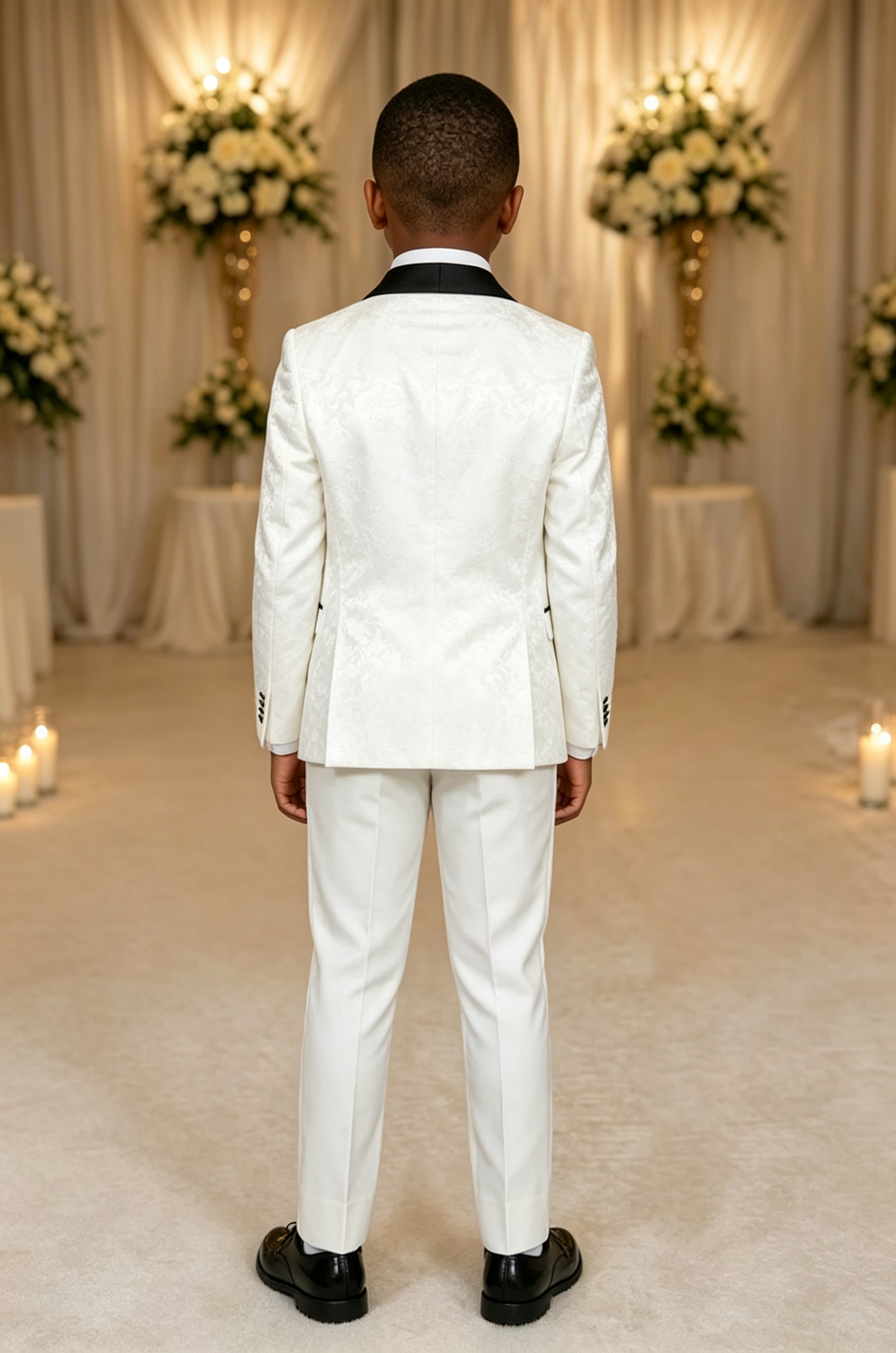White & Black Jacquard Satin Lapel Single‑Breasted Formal 3‑Piece Suit Set