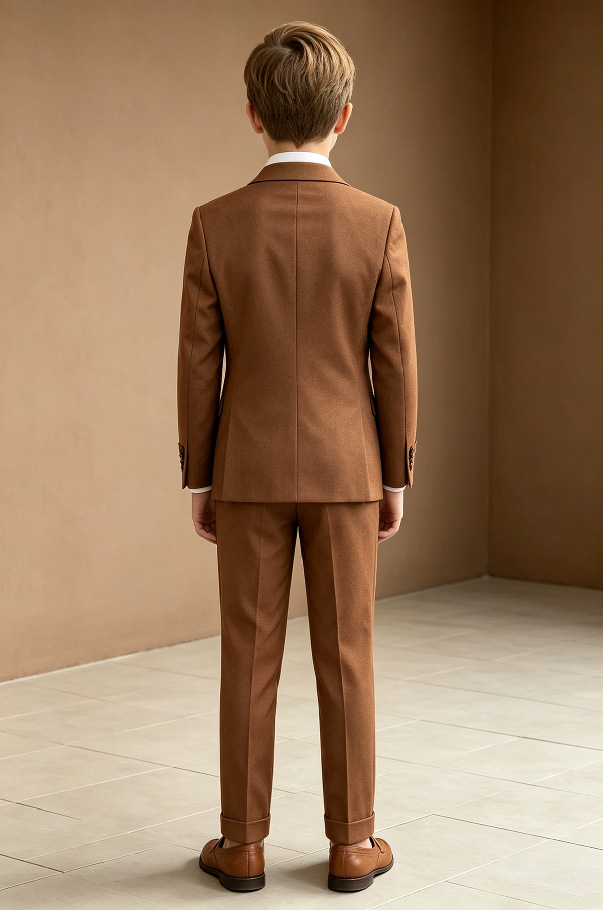 Brown Blend Adjustable Waist Buckle Double‑Breasted 2‑Piece Suit Set