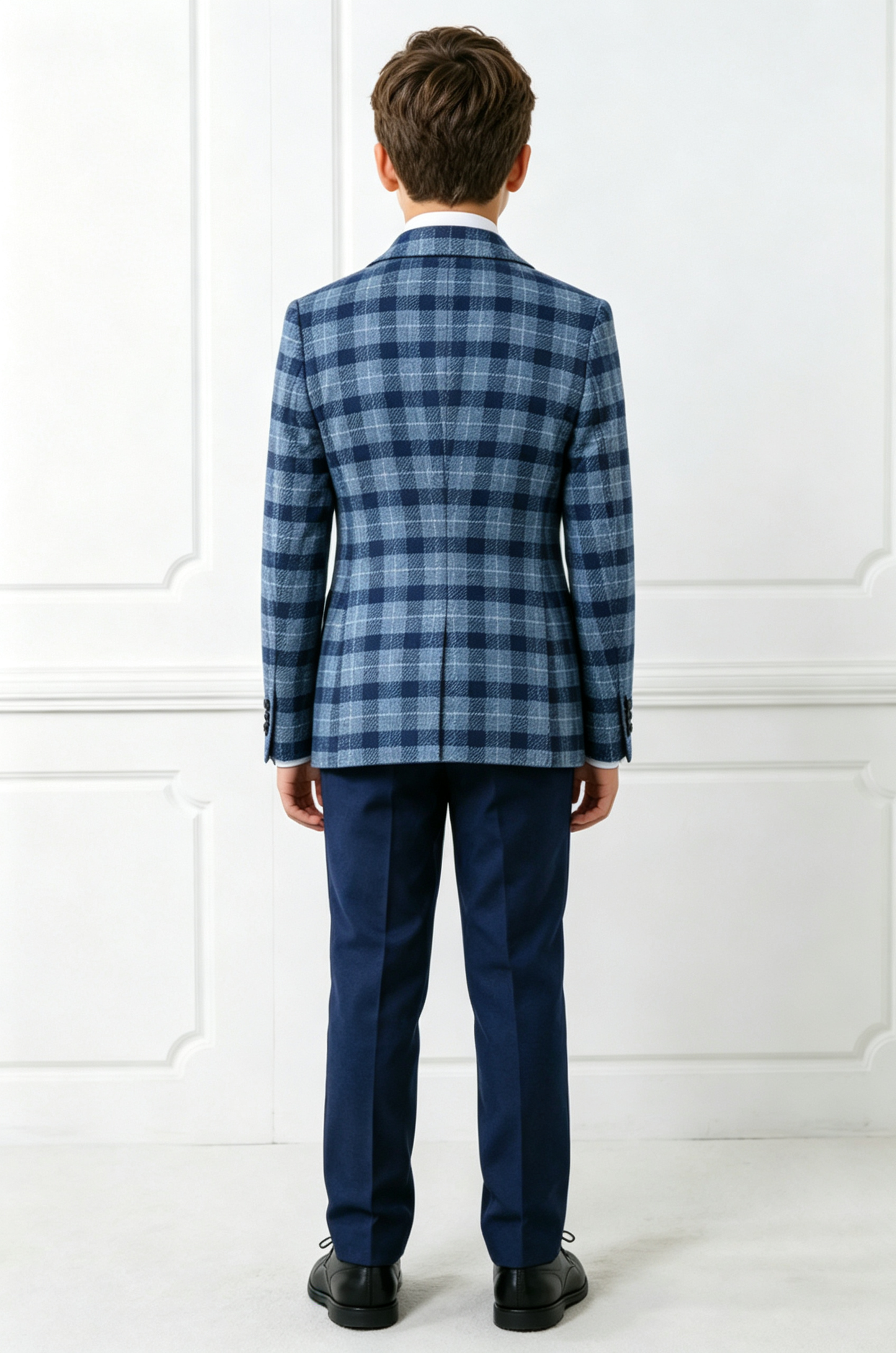 Blue Plaid Navy Blend Single‑Breasted Formal 3‑Piece Suit Set