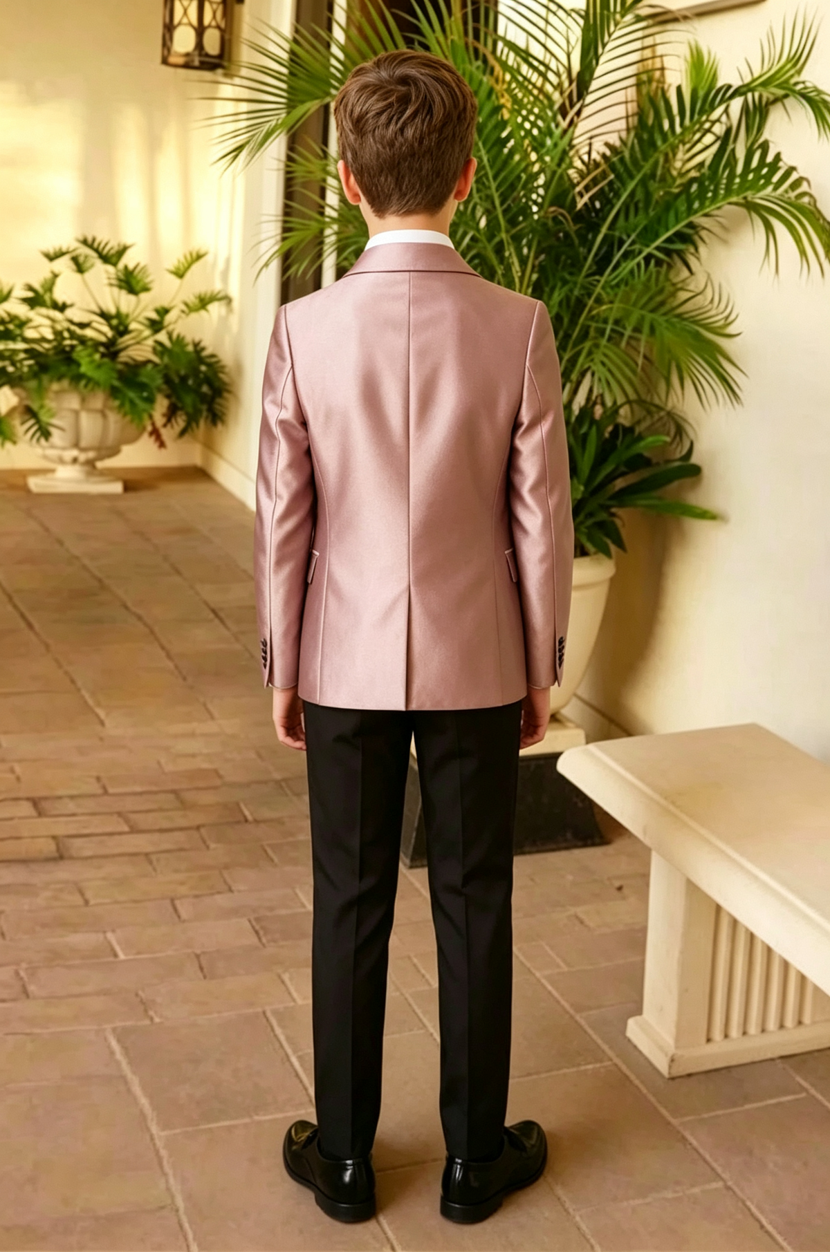 Dusty Pink Satin Black Blend Single‑Breasted Contrast Tuxedo 2‑Piece Suit Set