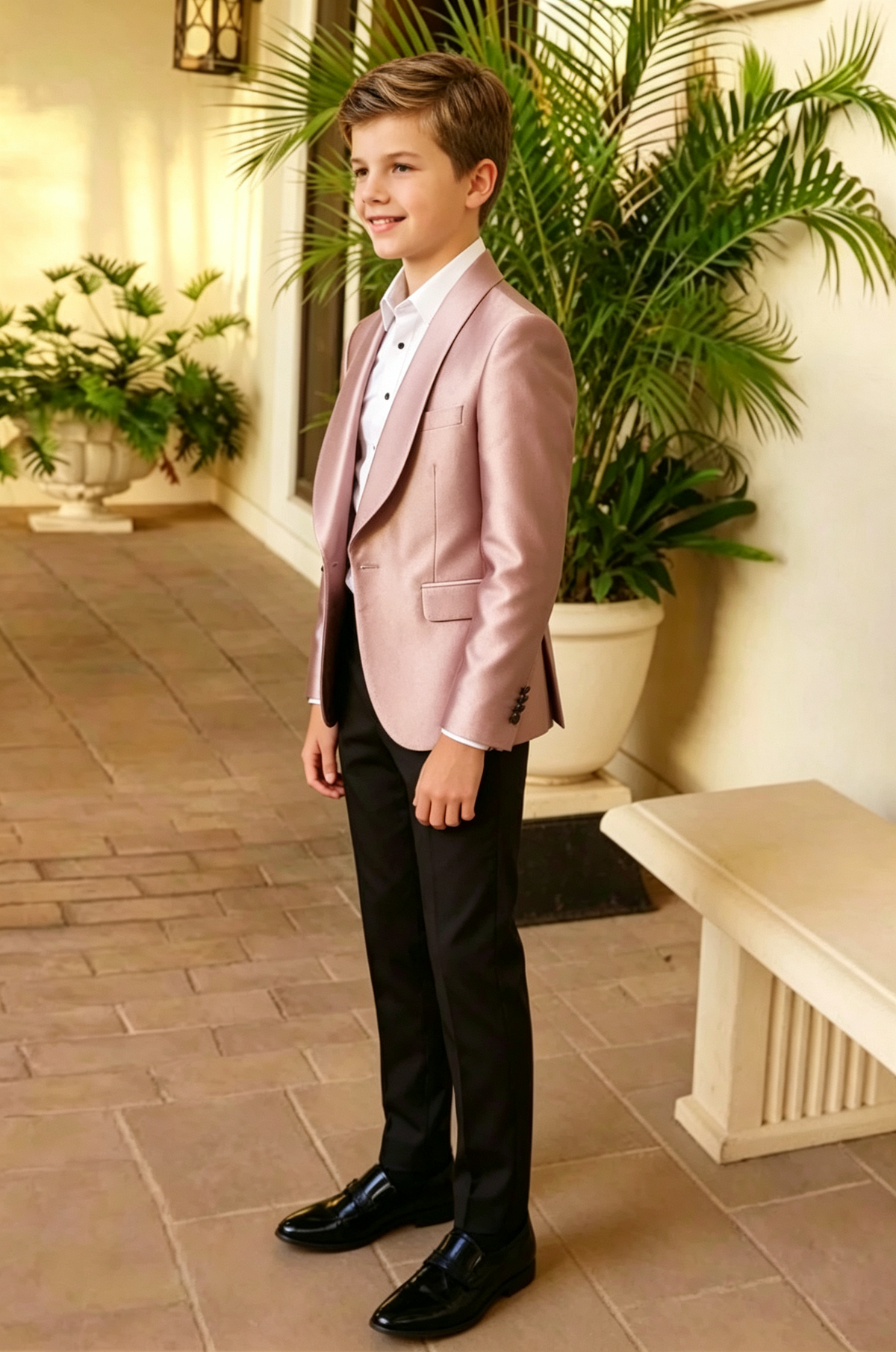 Dusty Pink Satin Black Blend Single‑Breasted Contrast Tuxedo 2‑Piece Suit Set
