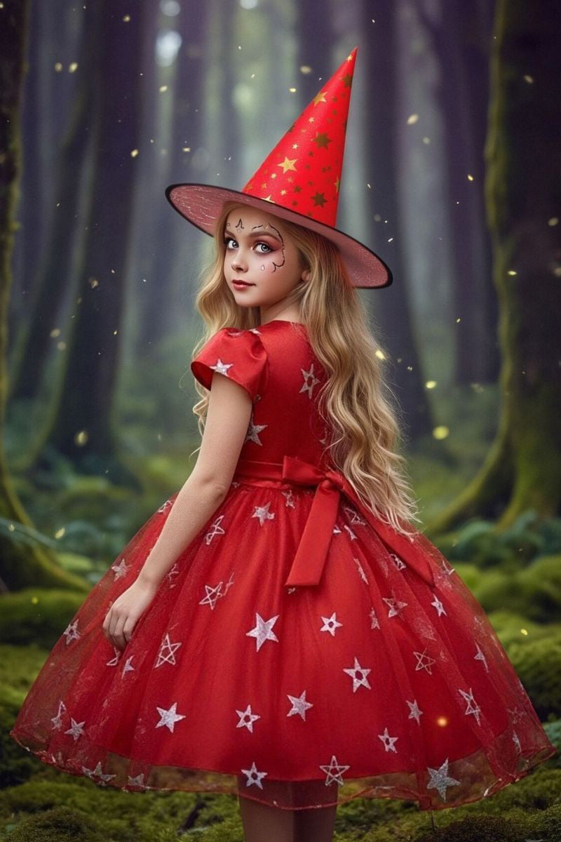 Purple Satin Star Tulle Halloween Dress（Hat Included）