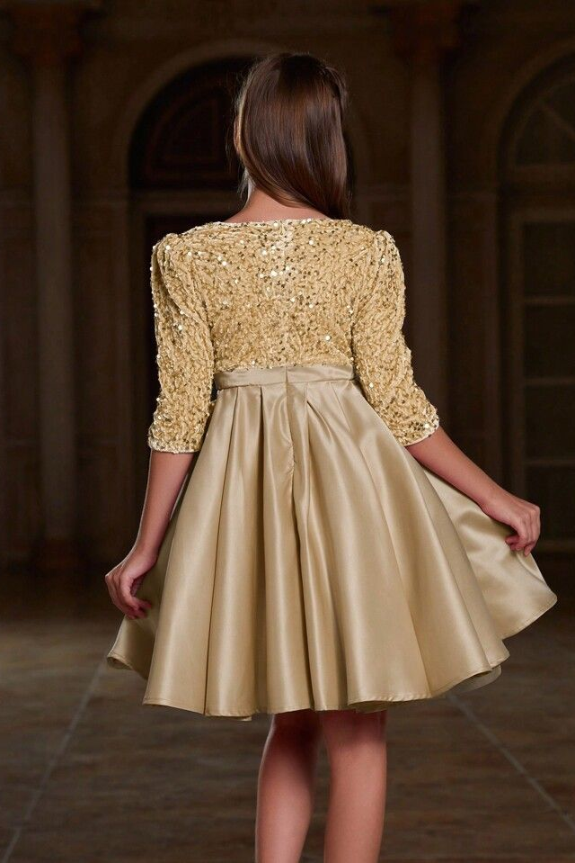 Burgundy Sequin 3/4 Sleeve Satin Pleated A-Line Dress