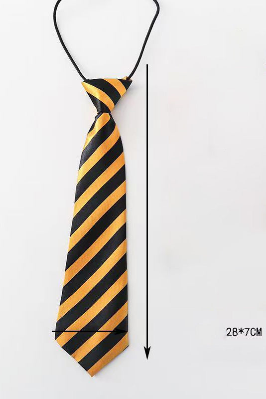 Gold & Black Stripe Satin Pre-tied Elastic Necktie