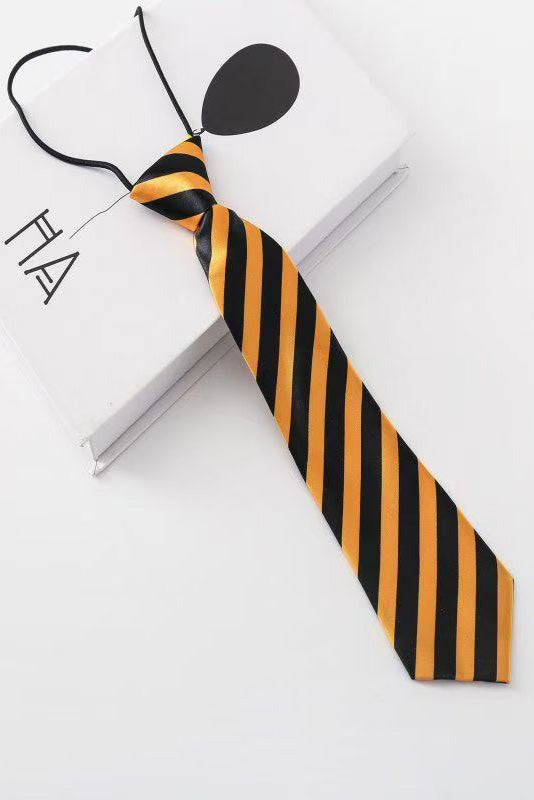 Gold & Black Stripe Satin Pre-tied Elastic Necktie