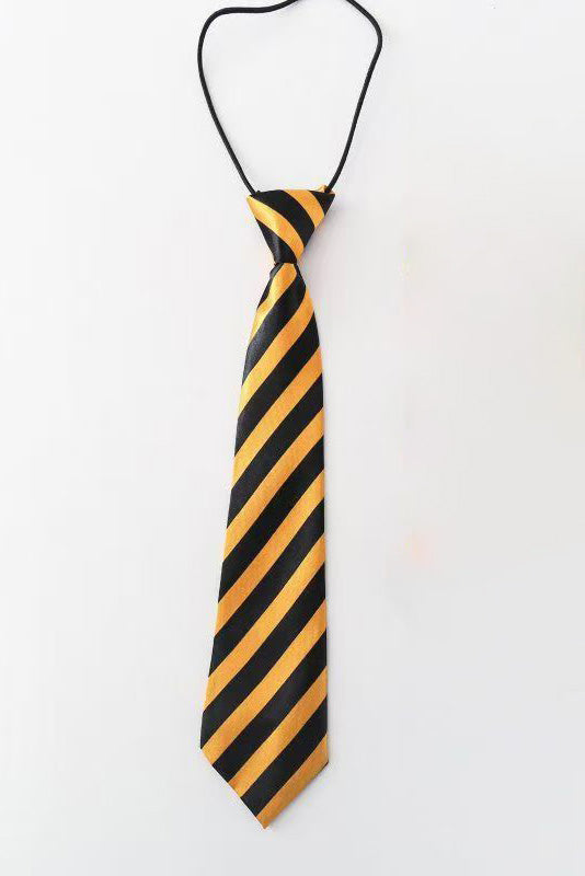 Gold & Black Stripe Satin Pre-tied Elastic Necktie