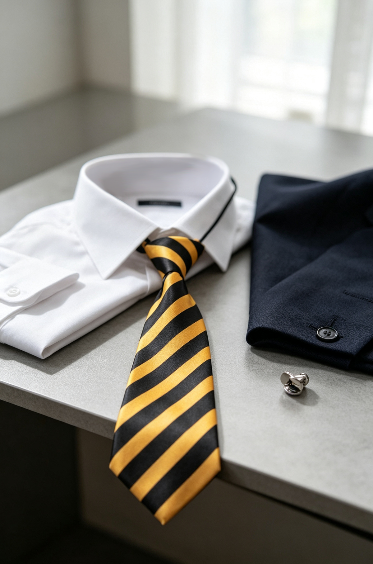 Gold & Black Stripe Satin Pre-tied Elastic Necktie