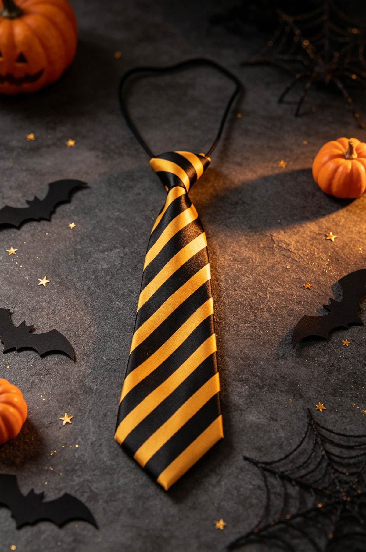 Gold & Black Stripe Satin Pre-tied Elastic Necktie