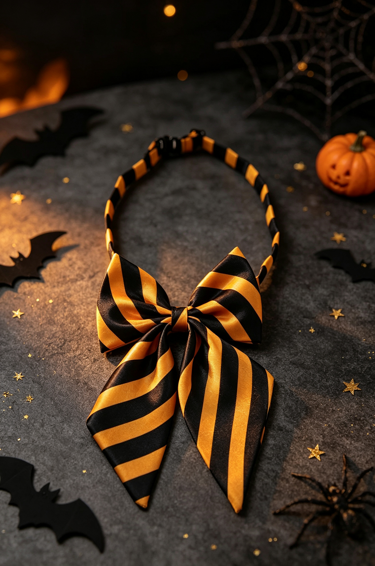 Gold Black Stripe Satin Adjustable Bow Tie