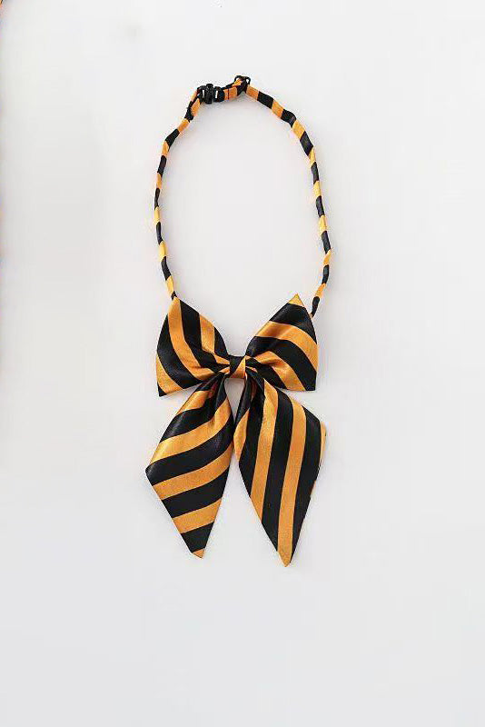 Gold Black Stripe Satin Adjustable Bow Tie