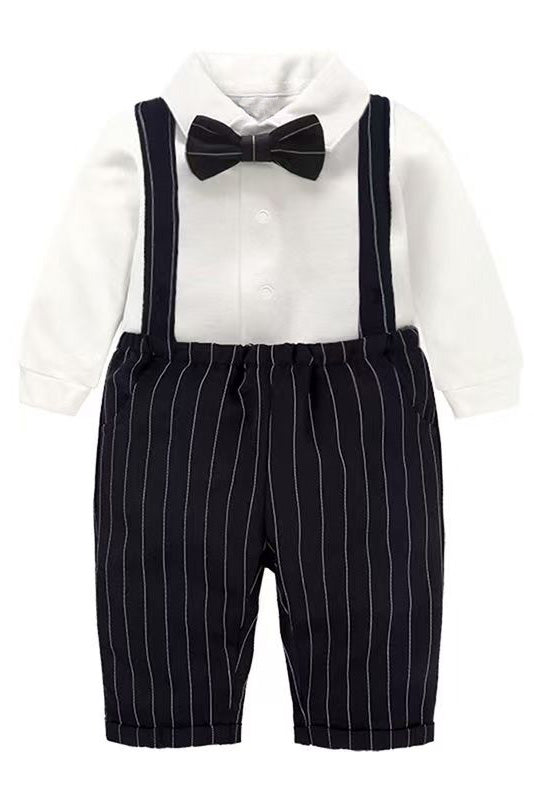 Black Vertical Stripe Blend Straight Leg Dress Pants(Suspenders Not Included)