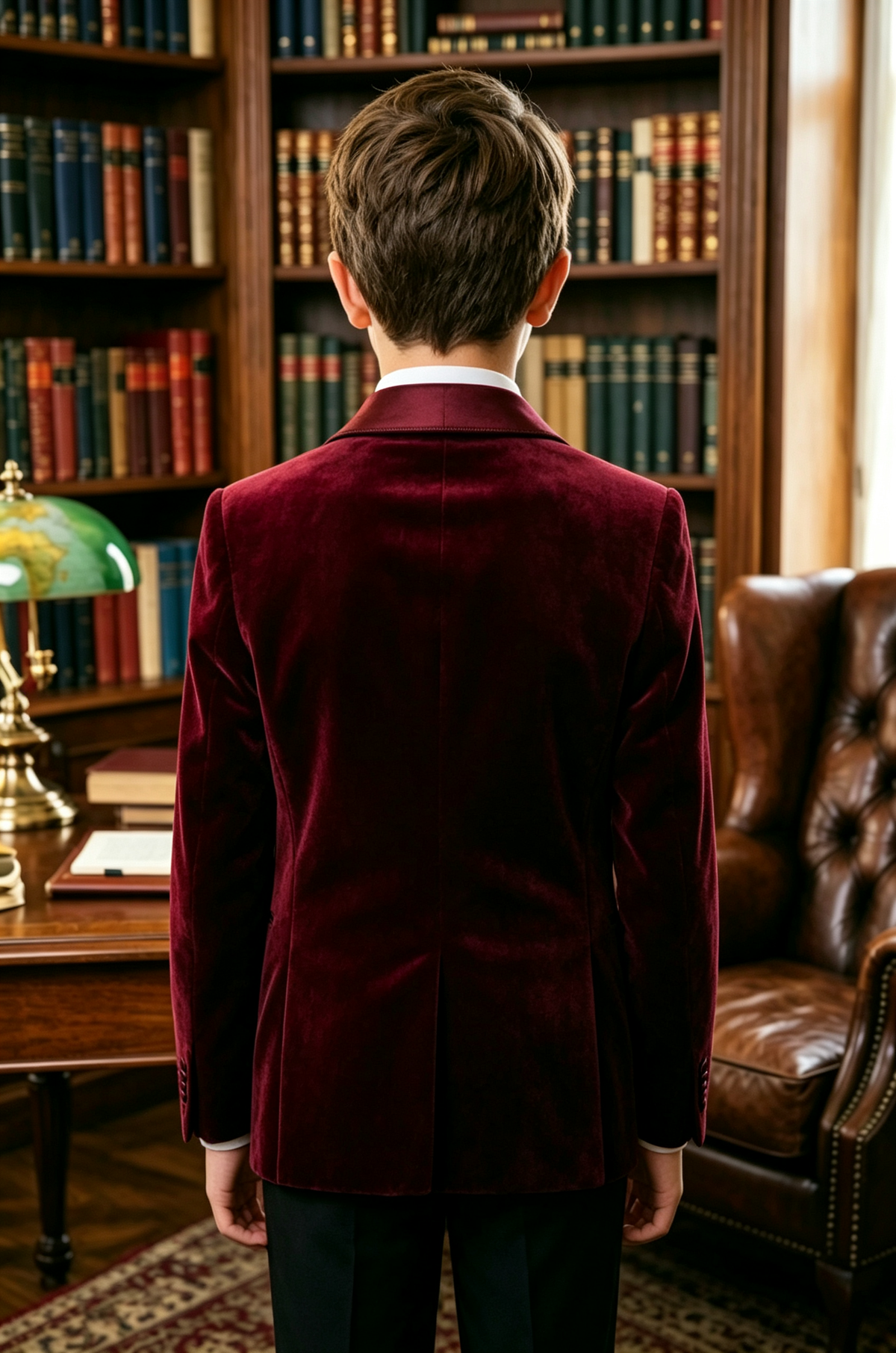 Burgundy Velvet Satin Single Breasted Blazer