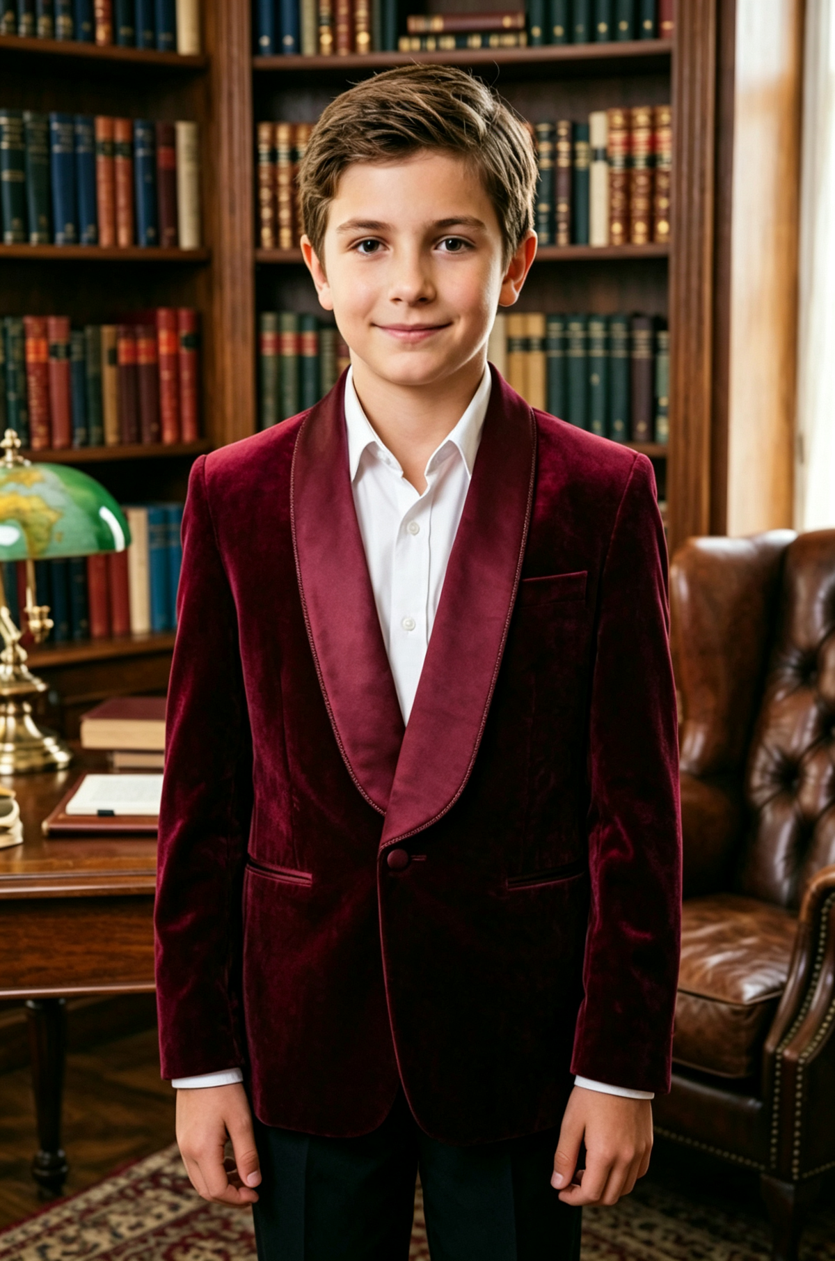 Burgundy Velvet Satin Single Breasted Blazer