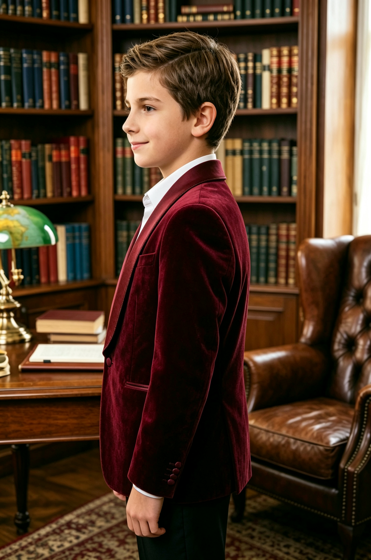 Burgundy Velvet Satin Single Breasted Blazer
