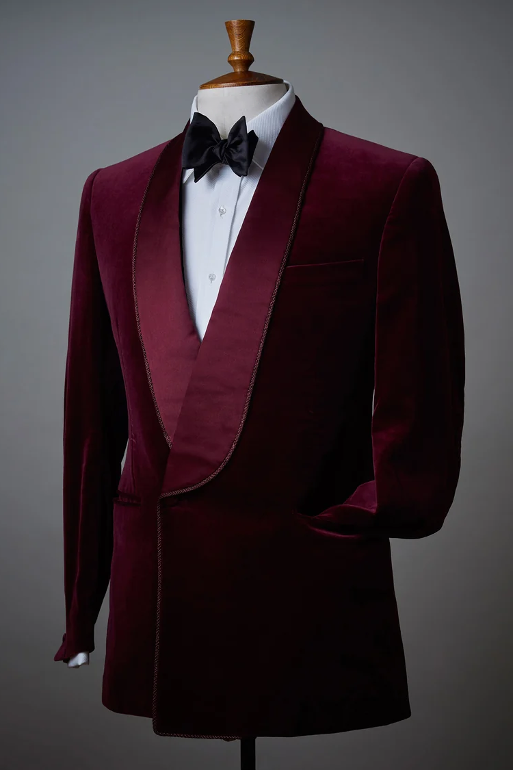 Burgundy Velvet Satin Single Breasted Blazer