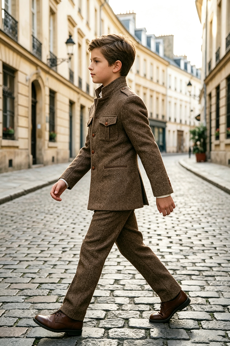 Boys Brown with Stand Collar 2‑Piece Suit for Weddings