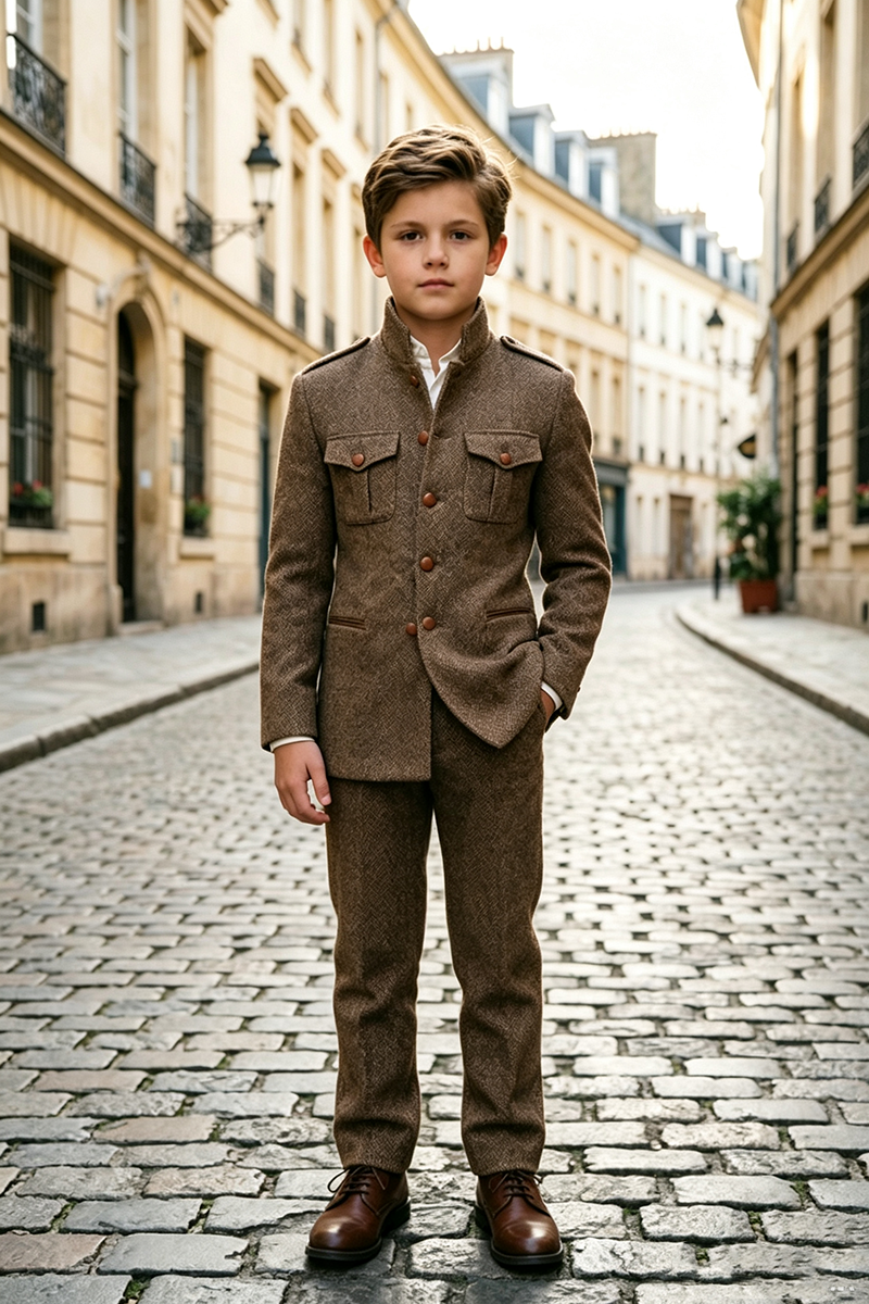 Boys Brown with Stand Collar 2‑Piece Suit for Weddings