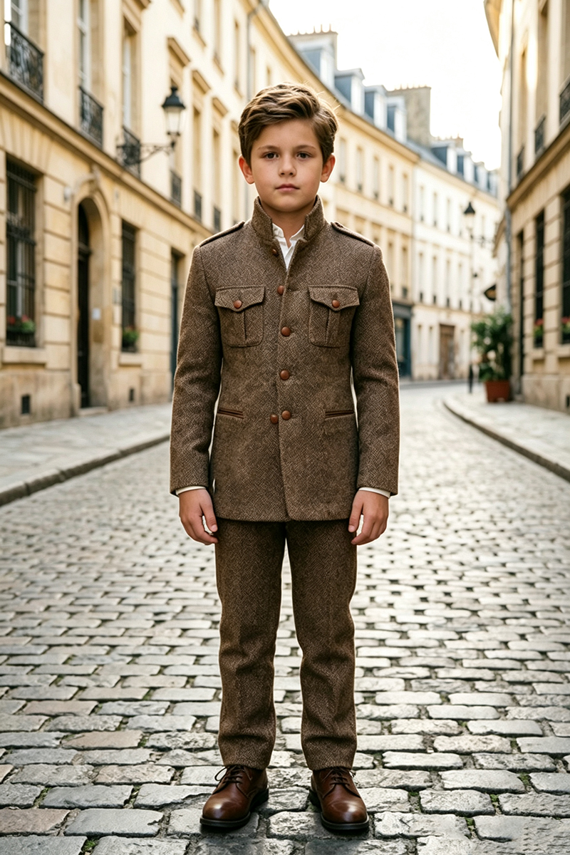 Boys Brown with Stand Collar 2‑Piece Suit for Weddings