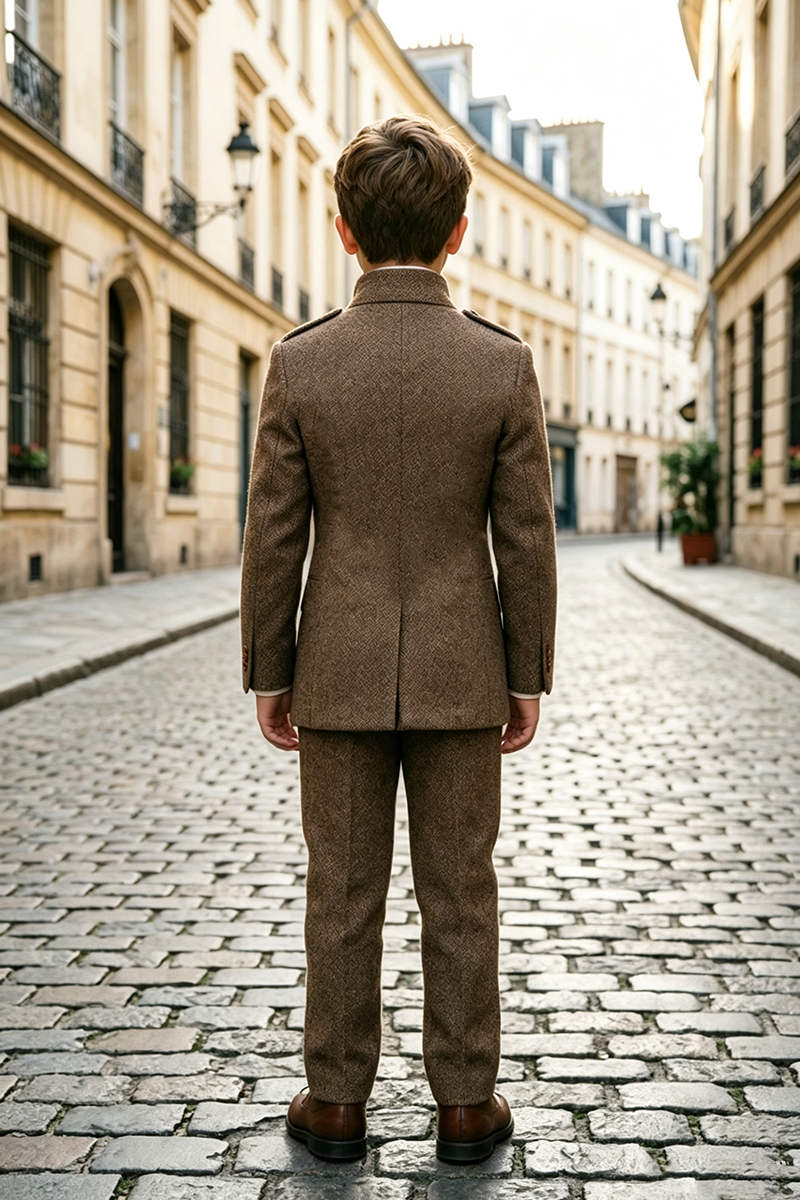 Boys Brown with Stand Collar 2‑Piece Suit for Weddings