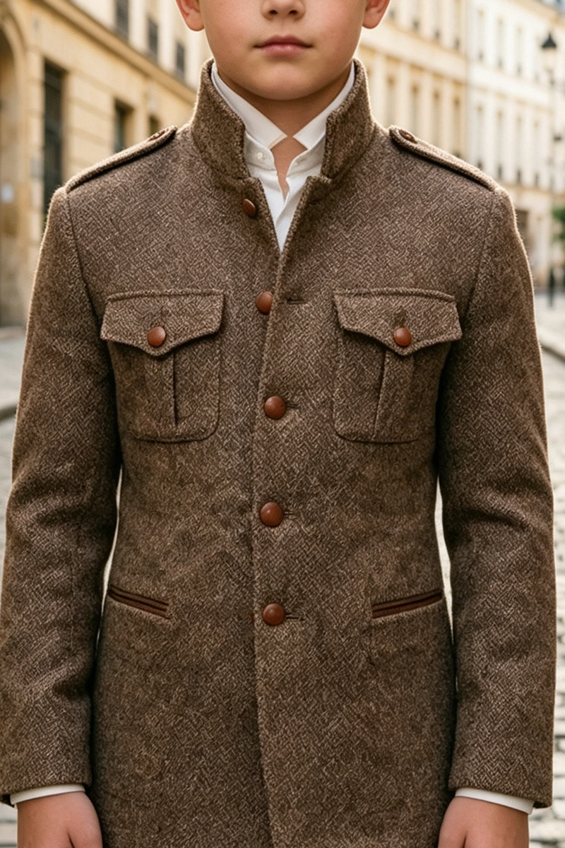 Boys Brown with Stand Collar 2‑Piece Suit for Weddings