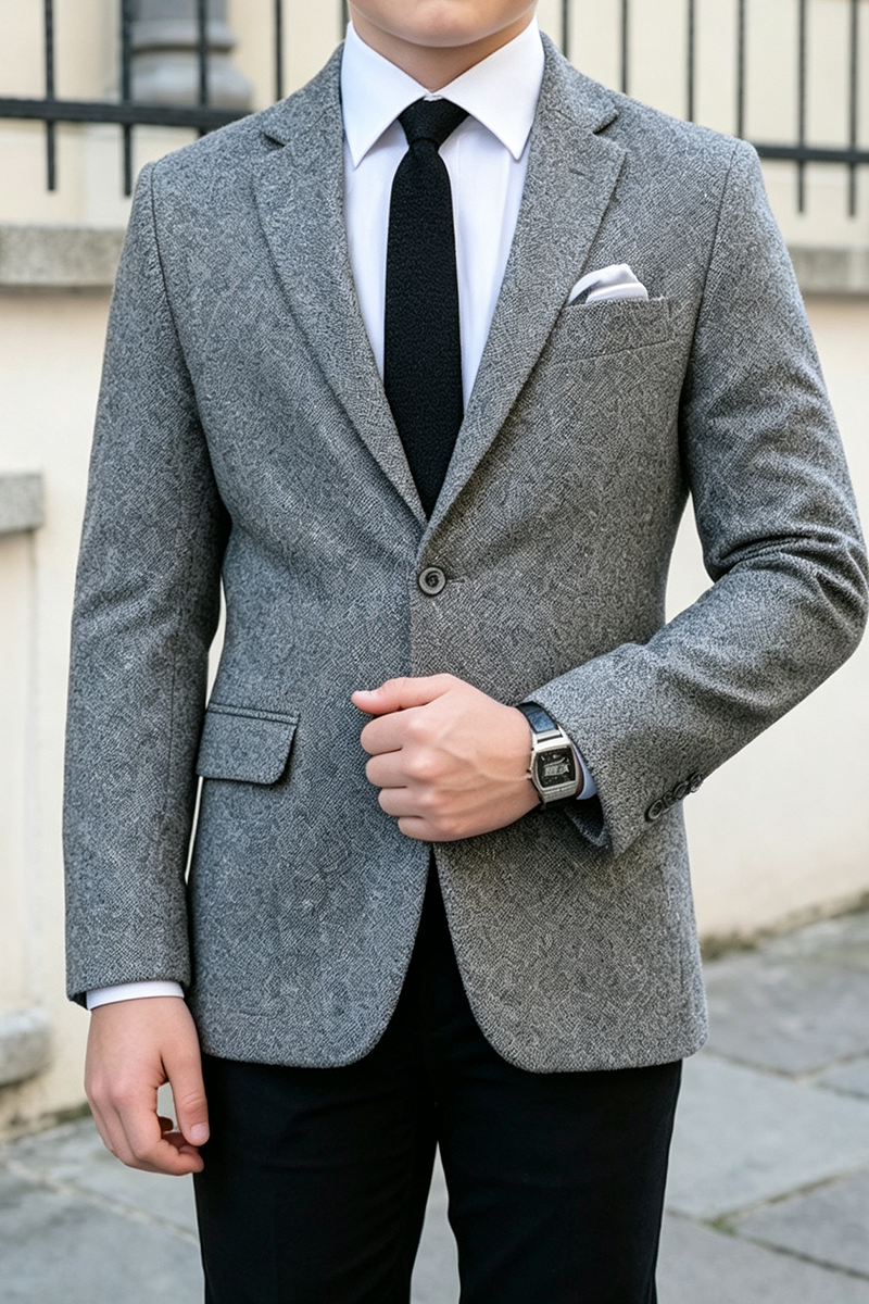 Boys Grey with Notch Lapel 3‑Piece Suit