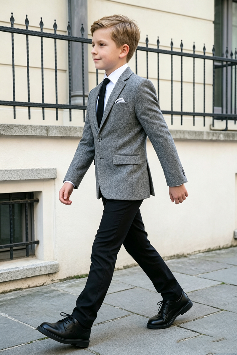 Boys Grey with Notch Lapel 3‑Piece Suit