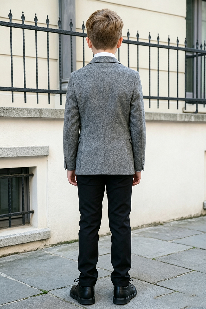 Boys Grey with Notch Lapel 3‑Piece Suit