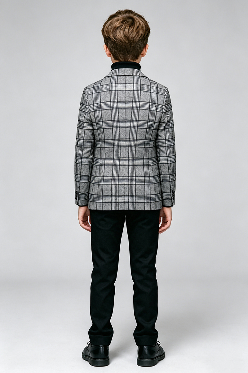 Boys Grey Plaid with Notch Lapel 2‑Piece Suit