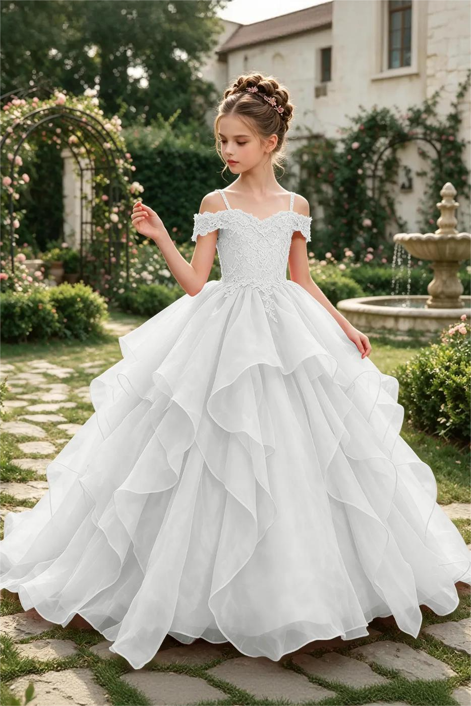 Pink Off-Shoulder Lace Sequin Organza A-Line Pageant Dress