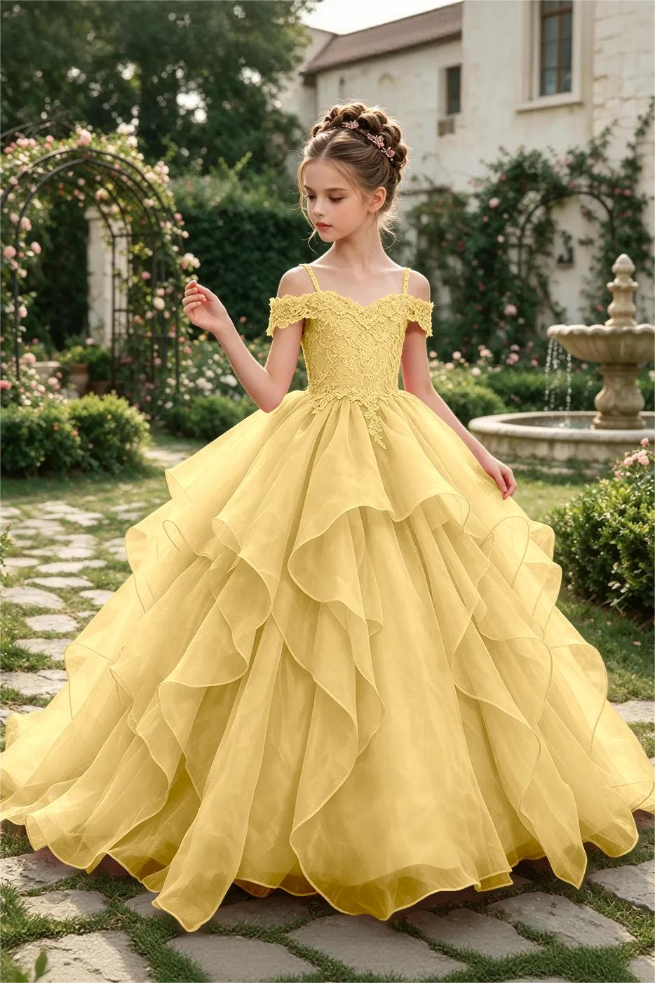 Pink Off-Shoulder Lace Sequin Organza A-Line Pageant Dress