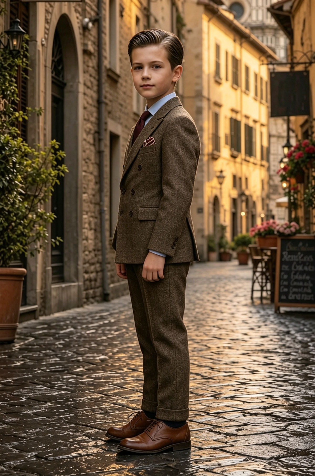 Deep Brown Check Tweed Double Breasted Blend 2-Piece Suit