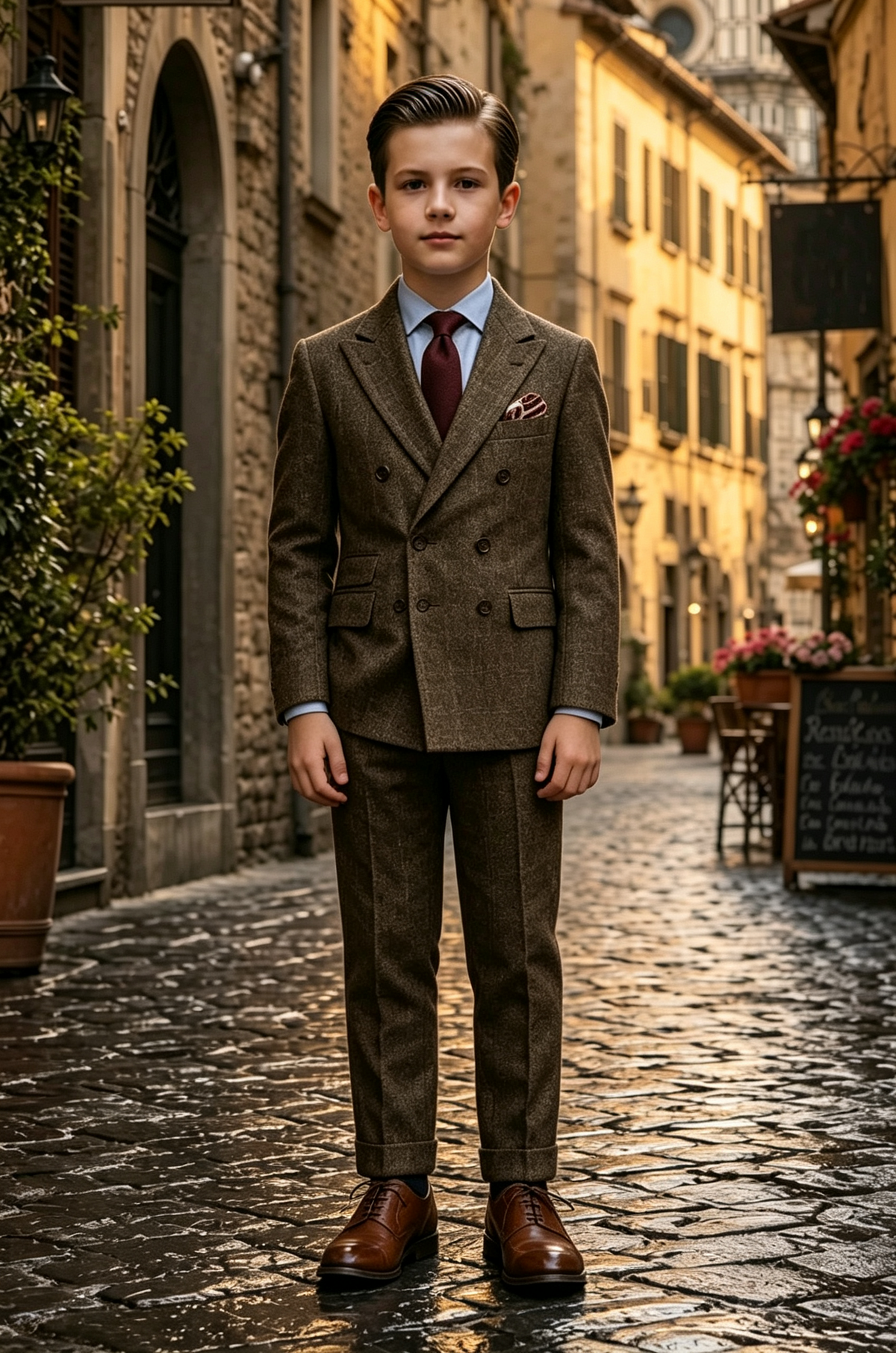 Deep Brown Check Tweed Double Breasted Blend 2-Piece Suit
