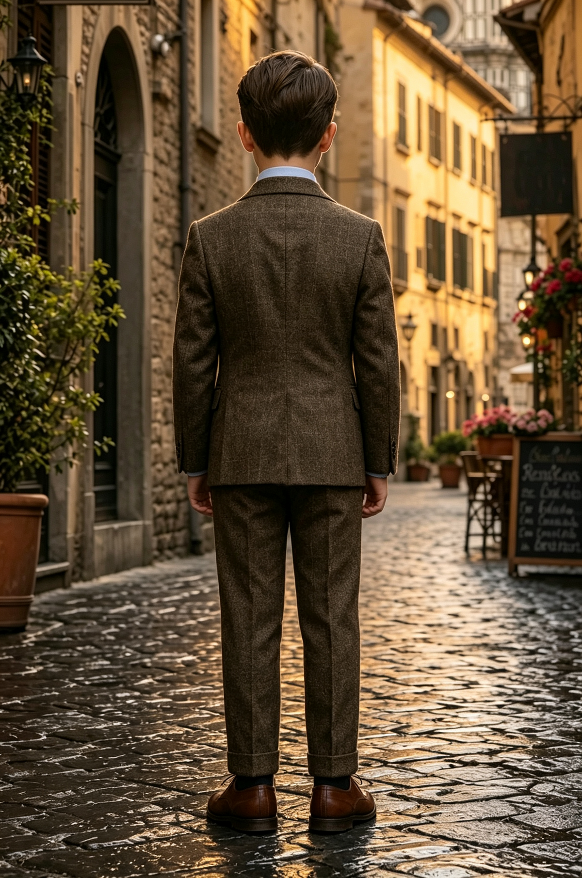 Deep Brown Check Tweed Double Breasted Blend 2-Piece Suit