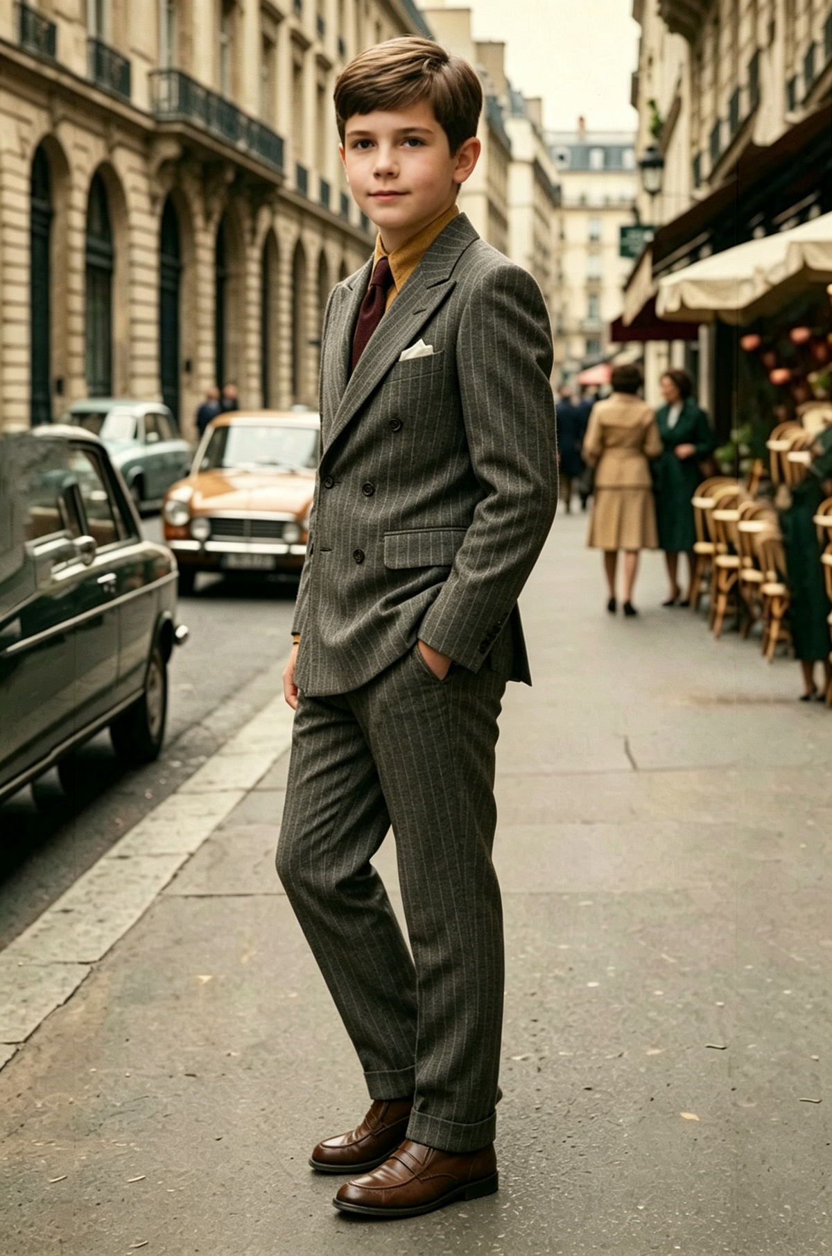 Deep Grey Pinstripe Double Breasted Blend 2-Piece Suit