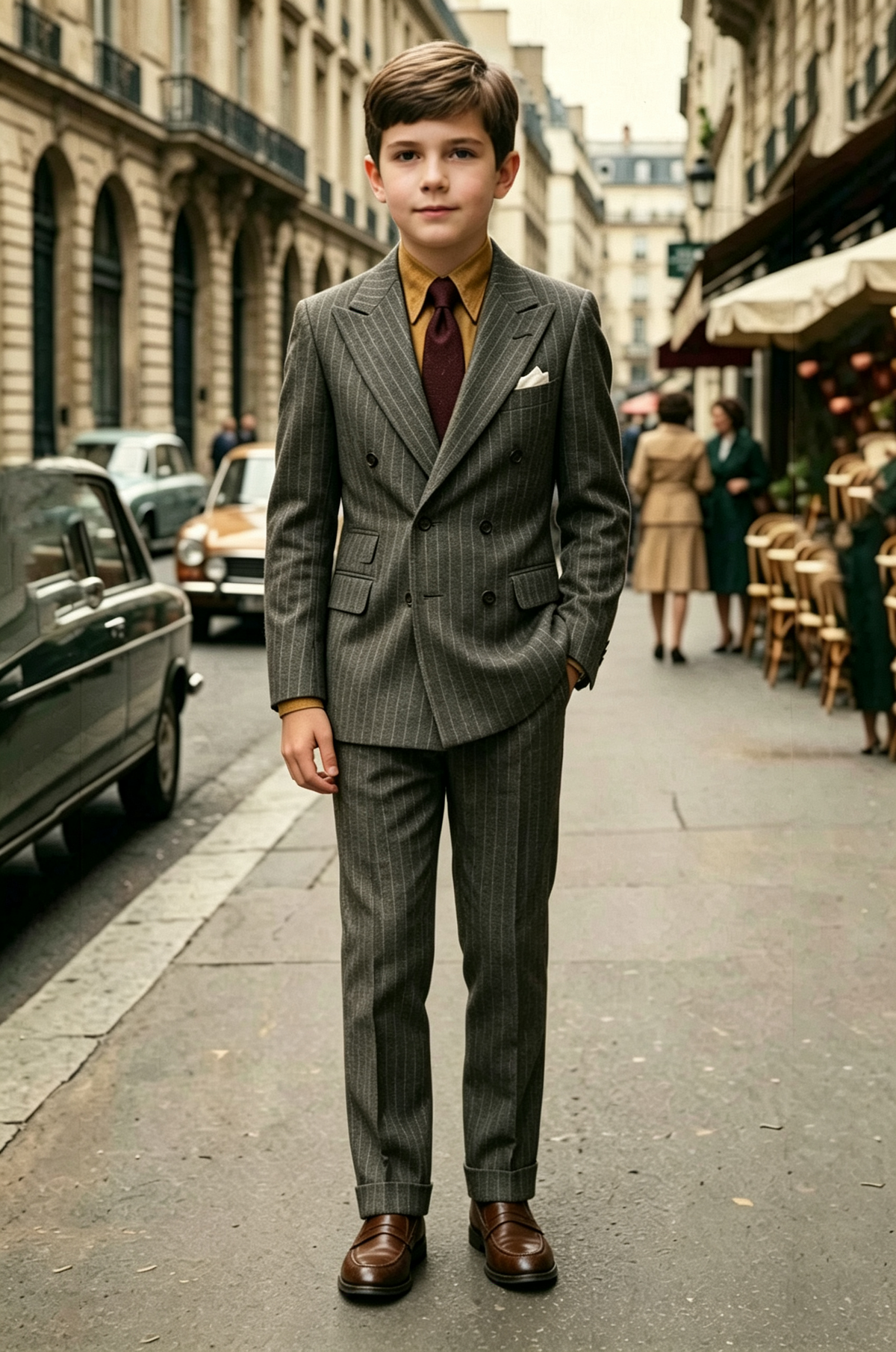 Deep Grey Pinstripe Double Breasted Blend 2-Piece Suit