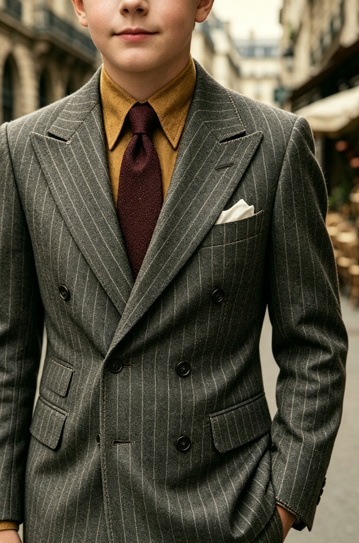 Deep Grey Pinstripe Double Breasted Blend 2-Piece Suit