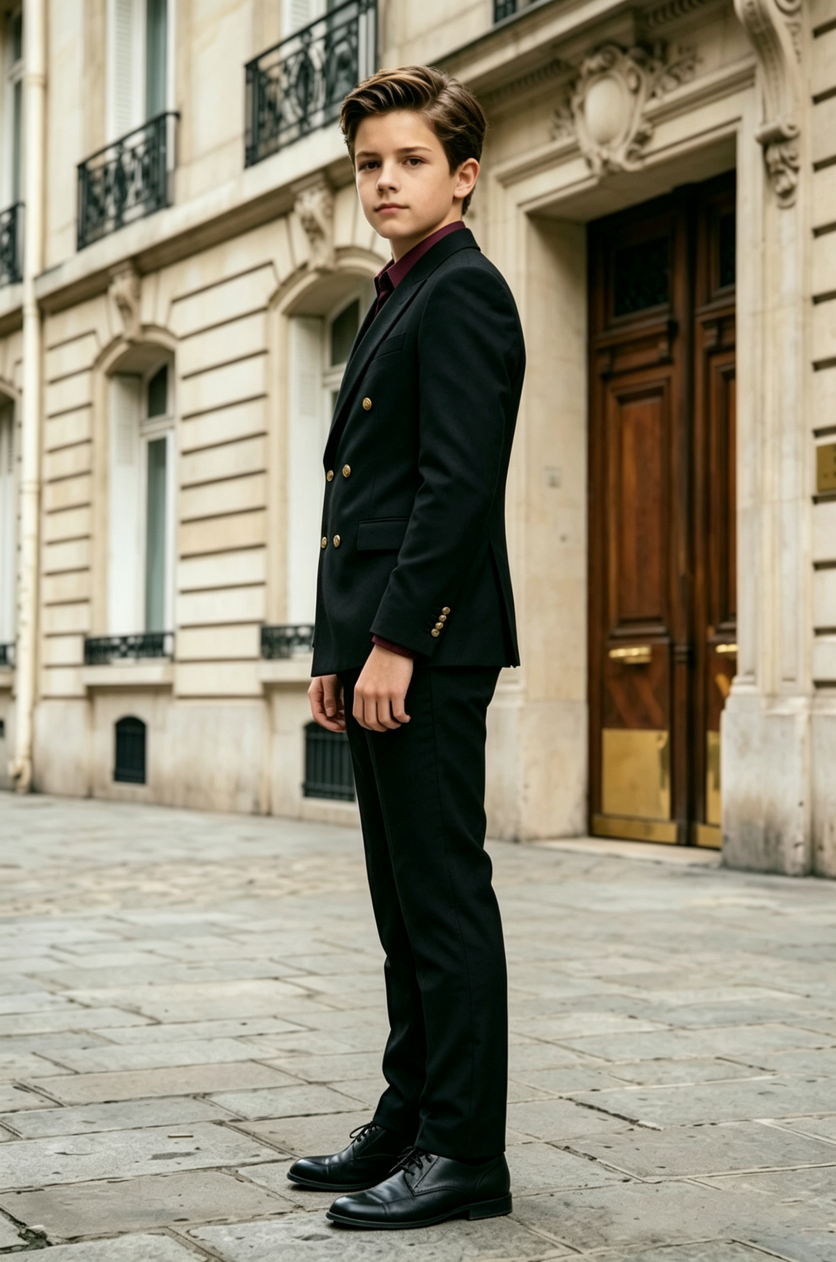 Black & Gold Button Double Breasted Blend 2-Piece Suit