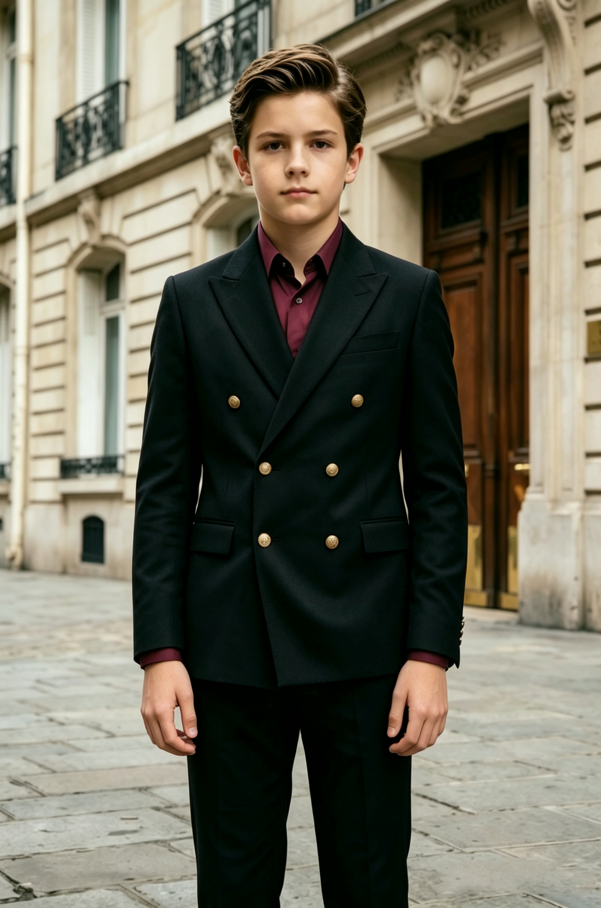 Black & Gold Button Double Breasted Blend 2-Piece Suit