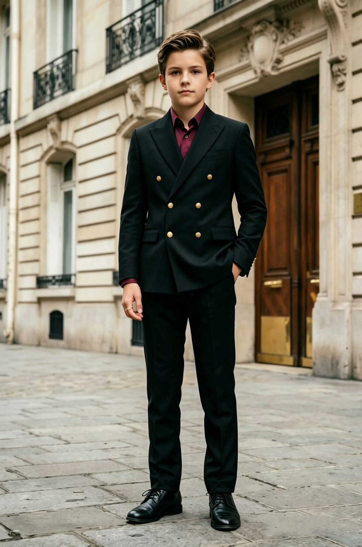 Black & Gold Button Double Breasted Blend 2-Piece Suit