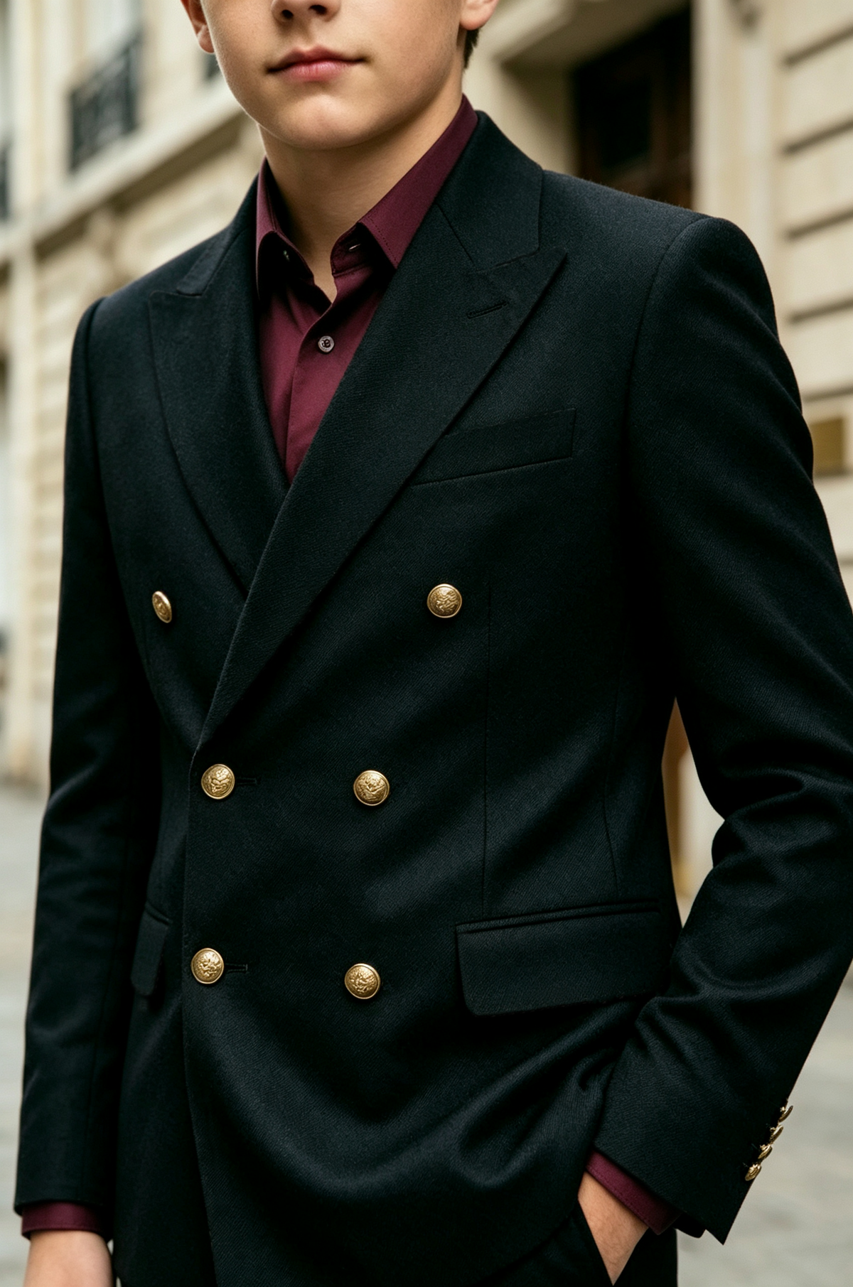 Black & Gold Button Double Breasted Blend 2-Piece Suit