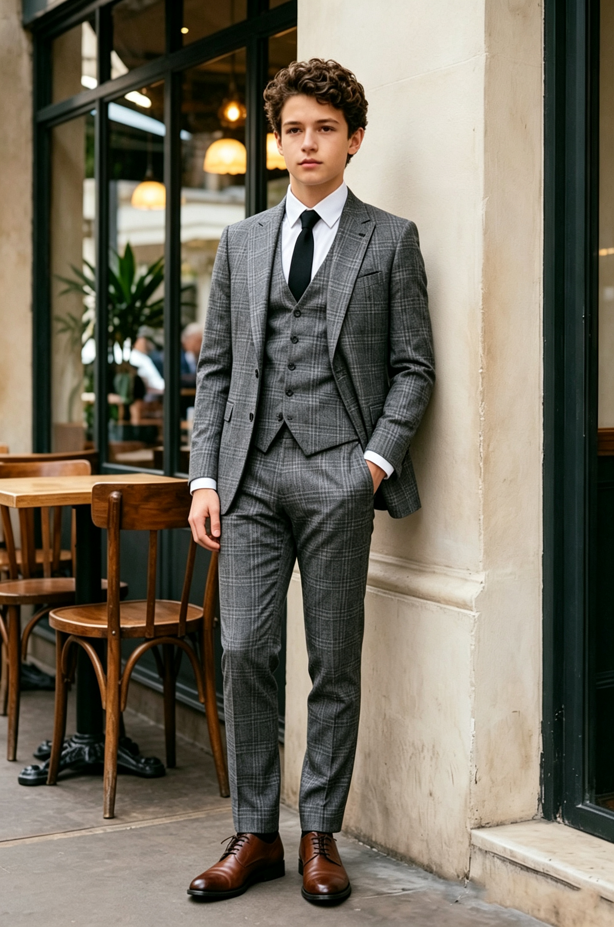 Grey Plaid Single Breasted Blend 3-Piece Suit