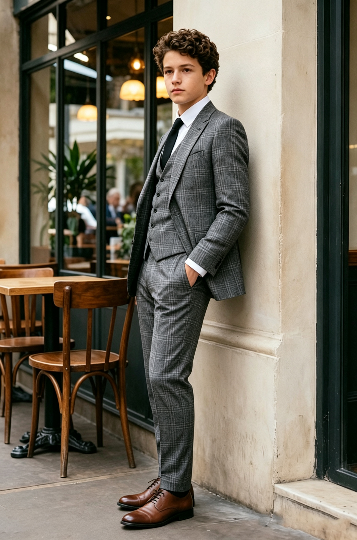 Grey Plaid Single Breasted Blend 3-Piece Suit
