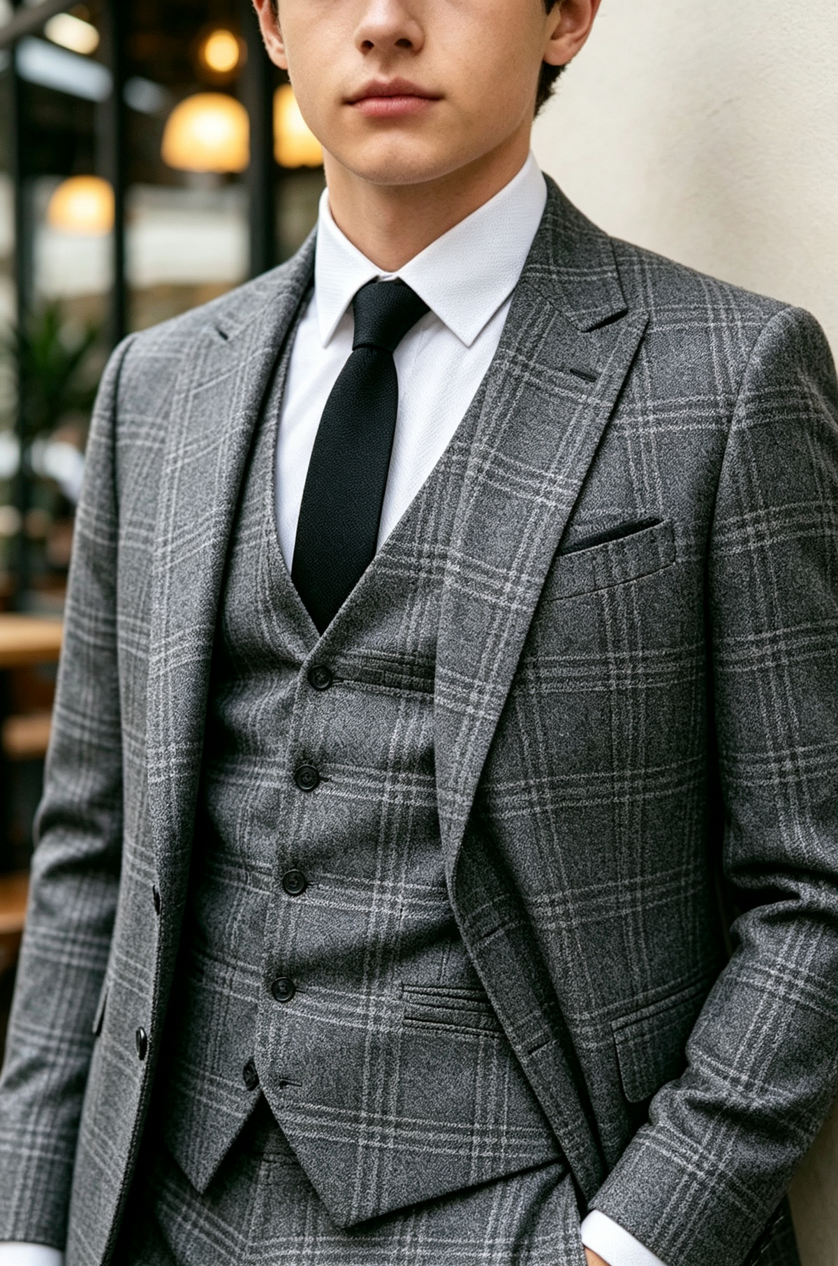 Grey Plaid Single Breasted Blend 3-Piece Suit