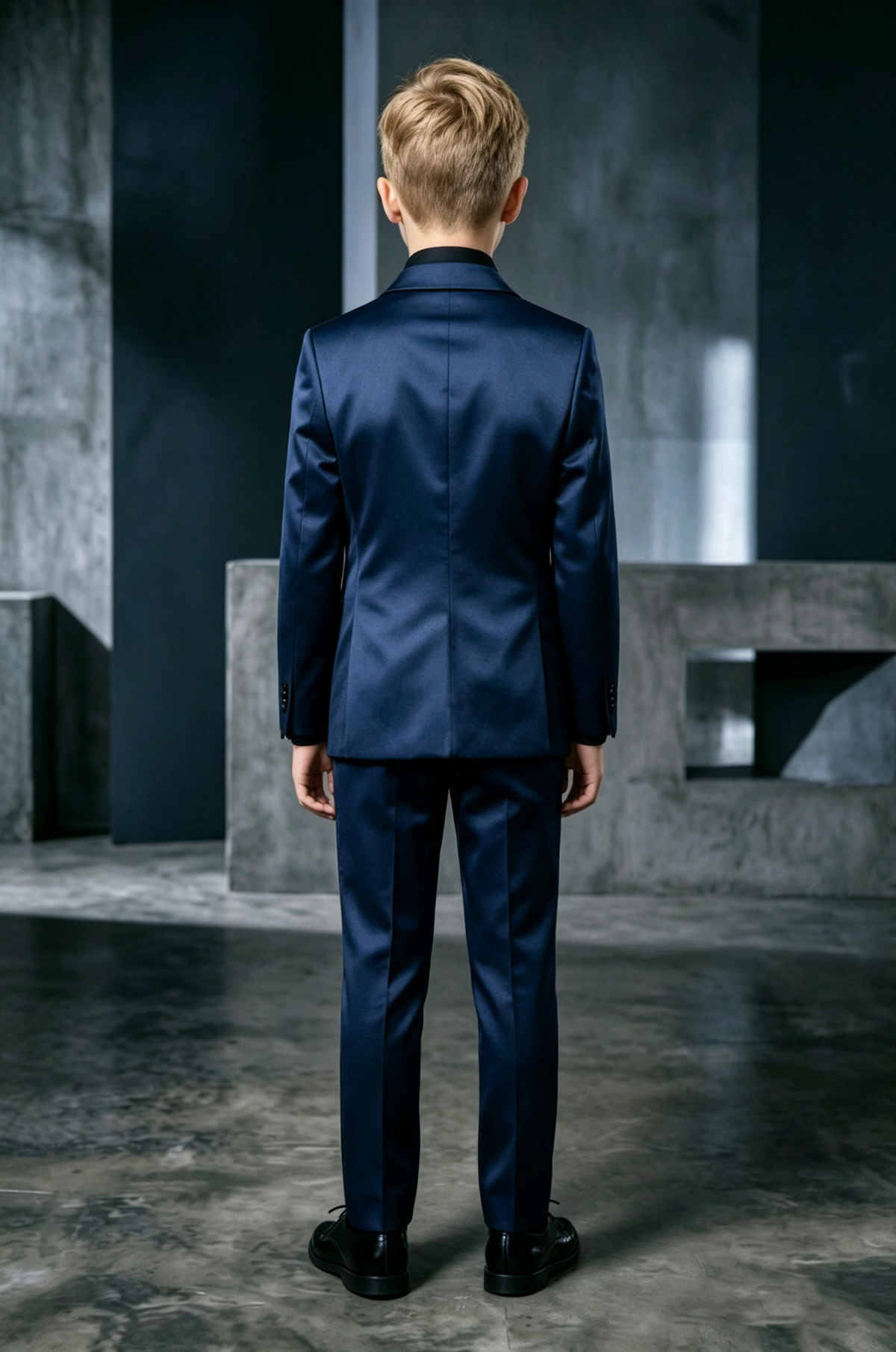 Navy Satin Tuxedo 2-Piece Suit with Black Satin Lapels