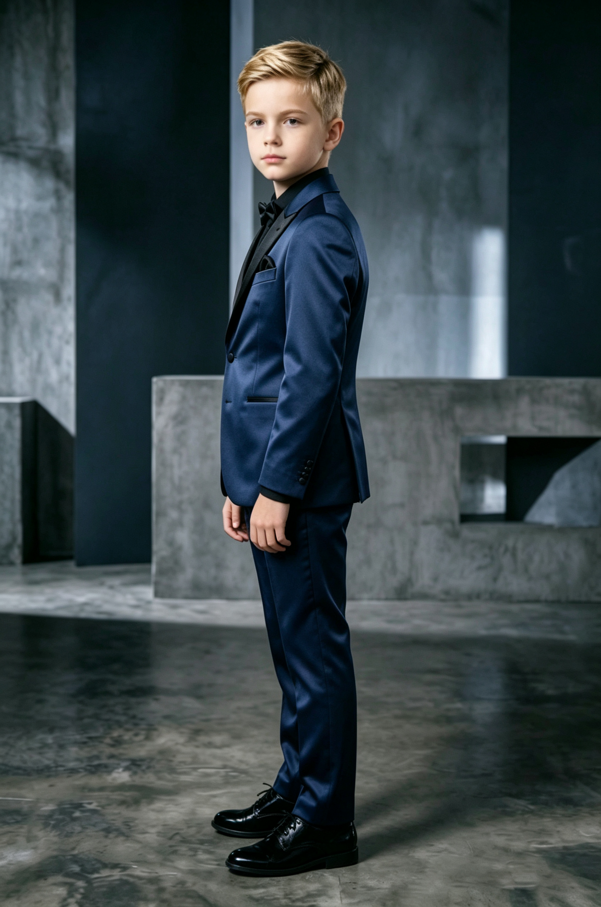 Navy Satin Tuxedo 2-Piece Suit with Black Satin Lapels