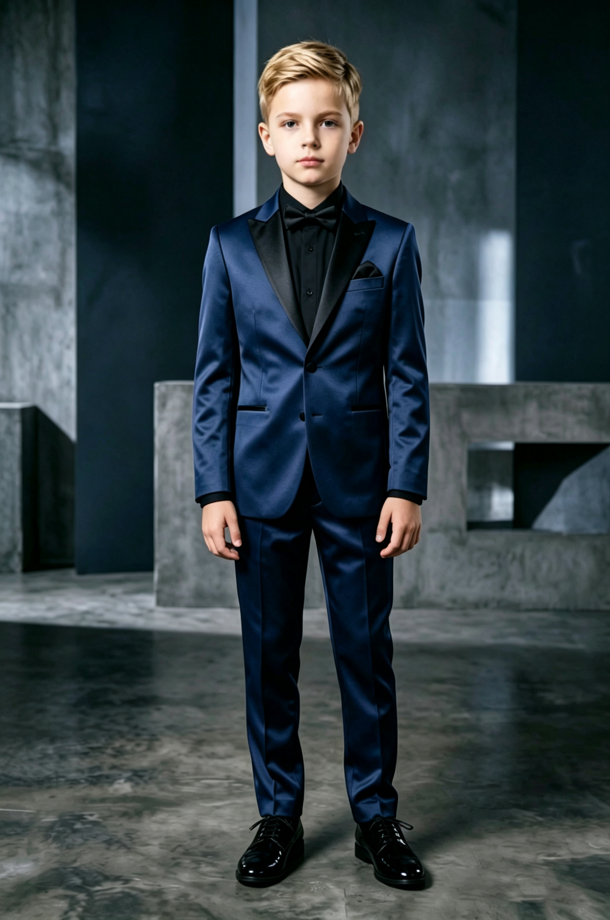 Navy Satin Tuxedo 2-Piece Suit with Black Satin Lapels