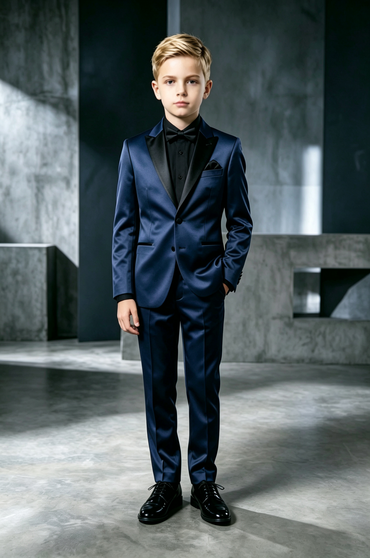 Navy Satin Tuxedo 2-Piece Suit with Black Satin Lapels